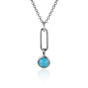 ZINZI zilveren hanger paperclip schakel 26mm rond turquoise blauw ZIH2173 (zonder collier)