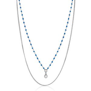 ZINZI zilveren multilook ketting met gourmet en blauwe bolletjes schakels, ronde zetting met witte zirconia 42-45cm ZIC2529