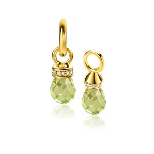 17mm ZINZI gold plated zilveren oorbedels in peervorm groen peridot en witte zirconia's ZICH2429 (zonder oorringen)