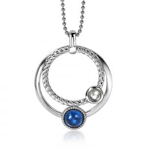 ZINZI zilveren hanger ronde cirkels blauw 32mm ZIH1963 (zonder collier)