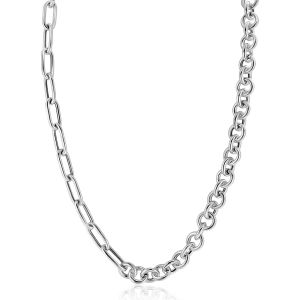 ZINZI zilveren ketting 45cm met twee stoere schakels gecombineerd: jasseron en ovale schakels (8,5mm breed) ZIC2477