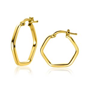 21mm ZINZI gold plated zilveren oorringen in zeshoeksvorm met gladde buis 21x2mm ZIO-BF75G