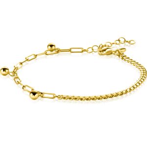 ZINZI gold plated zilveren schakelarmband met gourmet en paperclip schakels en 3 bolletjes 16,5-19,5cm ZIA2521G