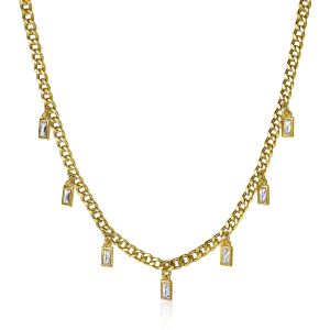 ZINZI zilveren gourmet collier 14K geel verguld met baguette zirconia's 40-45cm ZIC2104Y