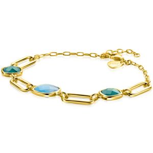 ZINZI gold plated zilveren armband met paperclip schakels en groen turquoise kleurstenen ZIA2332