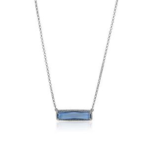 ZINZI zilveren fantasie collier met grote rechthoekige kleursteen blauw 42-45cm ZIC-BF54
