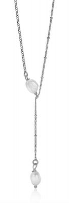 ZINZI zilveren Y-collier 45cm met bolletjes en witte parels ZIC2187