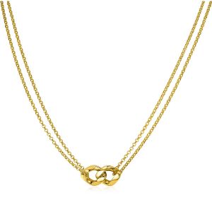 ZINZI gold plated zilveren multi-look ketting 45cm met twee grote gourmet schakels 9,5mm breed ZIC2331