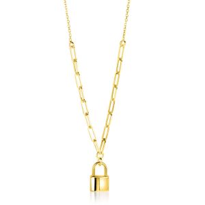 ZINZI gold plated zilveren paperclip schakelketting 45cm met trendy slotje als bedel 40-45cm ZIC2355G