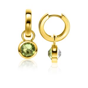 ZINZI gold plated zilveren oorbedels dubbelzijdig groen wit Swarovski crystals 9mm ZICH1006G (zonder oorringen)