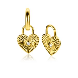 ZINZI gold plated zilveren oorbedels hart met zonnestralen en witte zirconia 15mm ZICH2305 (zonder oorringen)