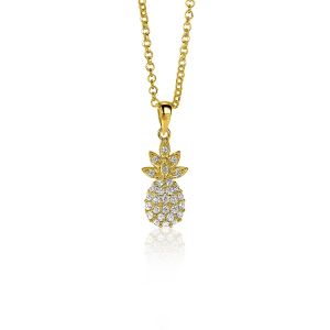 ZINZI zilveren ananas hanger 14K geel verguld wit 18mm ZIH2084 (zonder collier)