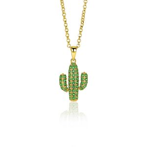 ZINZI zilveren cactus hanger in 14K geel verguld groen 18mm ZIH2085 (zonder collier)