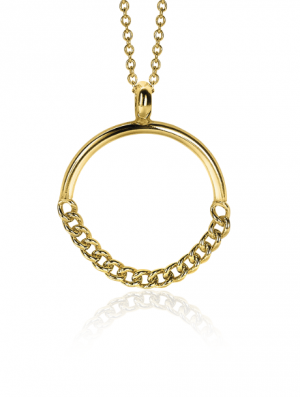 ZINZI zilveren hanger 14K geel verguld 24mm rond met gourmet schakels ZIH2201G (zonder collier)