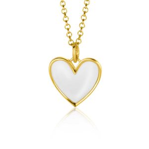 ZINZI gold plated zilveren hanger hart 15mm met wit emaille ZIH2314W (zonder collier)