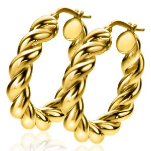 ZINZI gold plated zilveren wokkel oorringen met gedraaide buis 31x6mm ZIO2284G