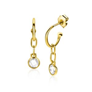 ZINZI gold plated zilveren oorringen 13mm met paperclip schakel en ronde witte zirconia 30mm ZIO2304G