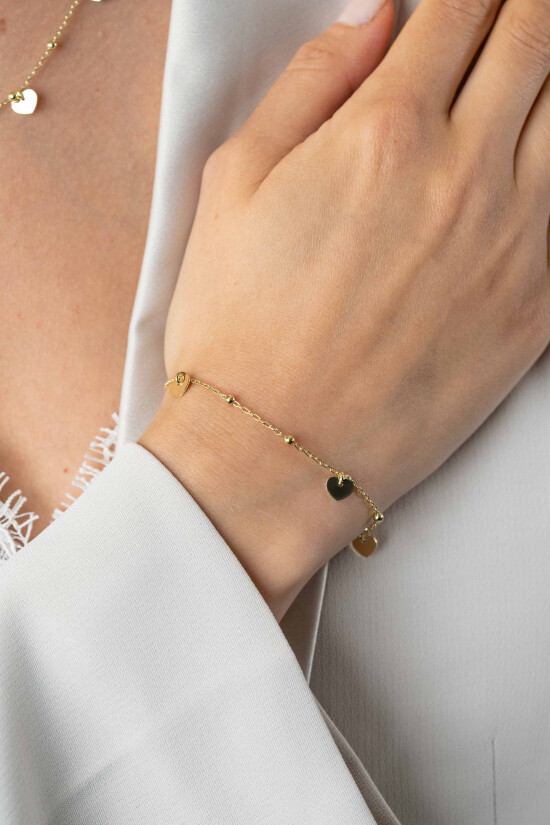 ZINZI gold plated zilveren schakelarmband met bolletjes en drie gladde hartjes 17-20cm ZIA2531G