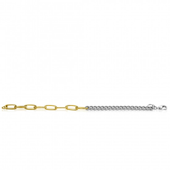 ZINZI zilveren bicolor armband met hippe gourmet en gold plated ovale schakels 6mm breed en 18,5cm ZIA-BF79