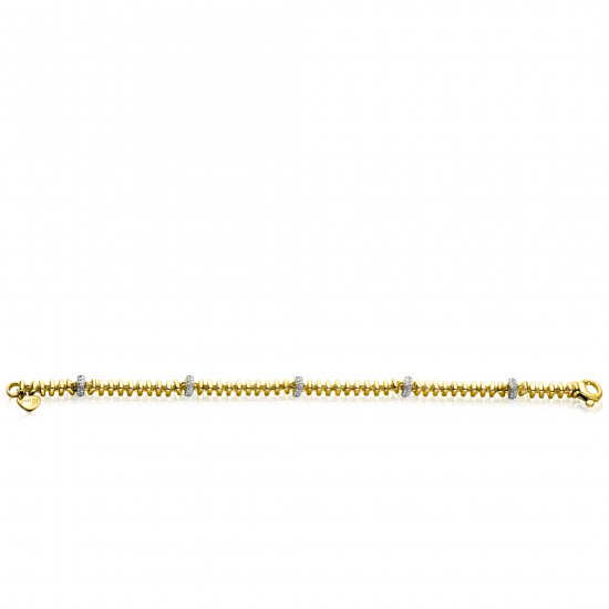 ZINZI gold plated zilveren vierkante schakel armband 6mm breed afwisselend bezet met witte zirkonia's 19cm ZIA2678Y