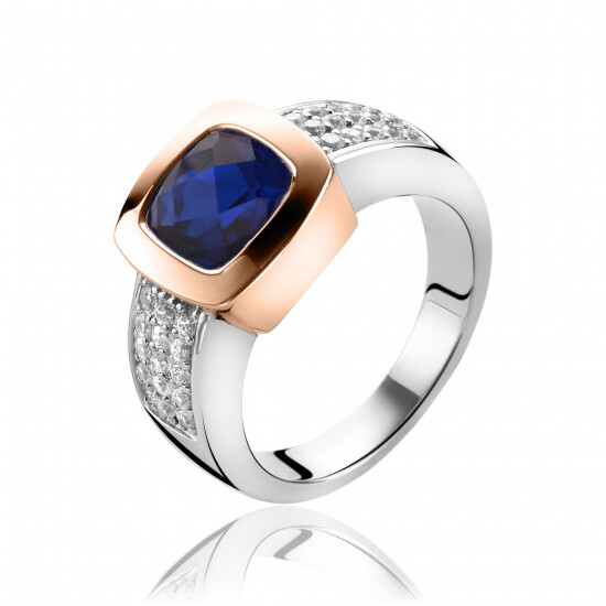 ZINZI zilveren ring rosé verguld blauw ZIR1156H