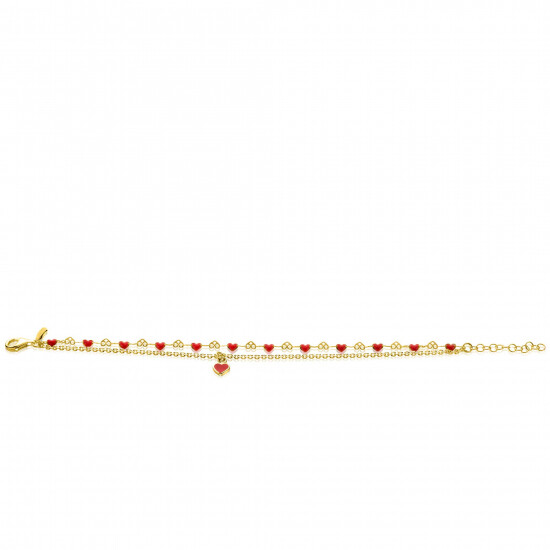 ZINZI gold plated zilveren multi-look armband met hartjes in rood emaille 17-20cm ZIA-BF101