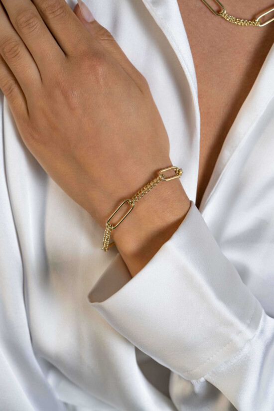 ZINZI gold plated zilveren armband met vier grote ovale schakels en gourmet schakels ZIA2382
