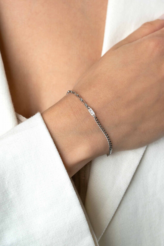 ZINZI zilveren schakelarmband met gourmet en vierkante schakels met rechthoekige zetting witte zirconia 16,5-19,5cm ZIA2519