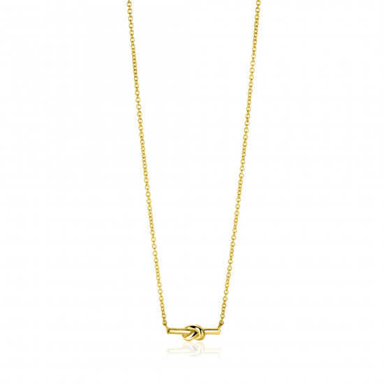 ZINZI gold plated zilveren schakel ketting met staafje en trendy knoop 45-48cm ZIC-BF115G