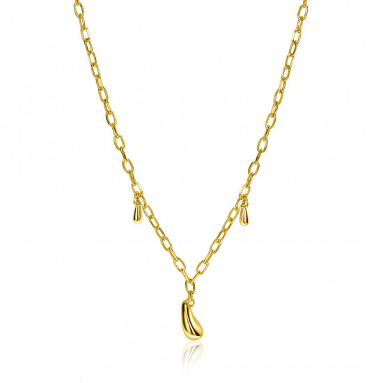 ZINZI gold plated zilveren schakel ketting met drie druppelvormige hangers 42-45cm ZIC-BF109G