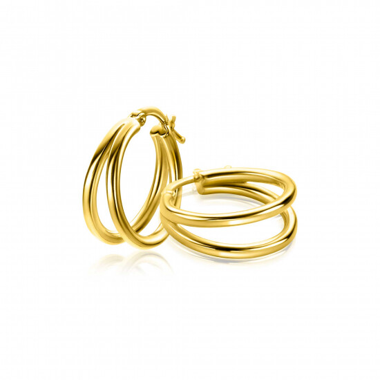 19mm ZINZI gold plated zilveren multi-look oorringen met een trendy dubbele buis en handige bovensluiting ZIO-BF113G