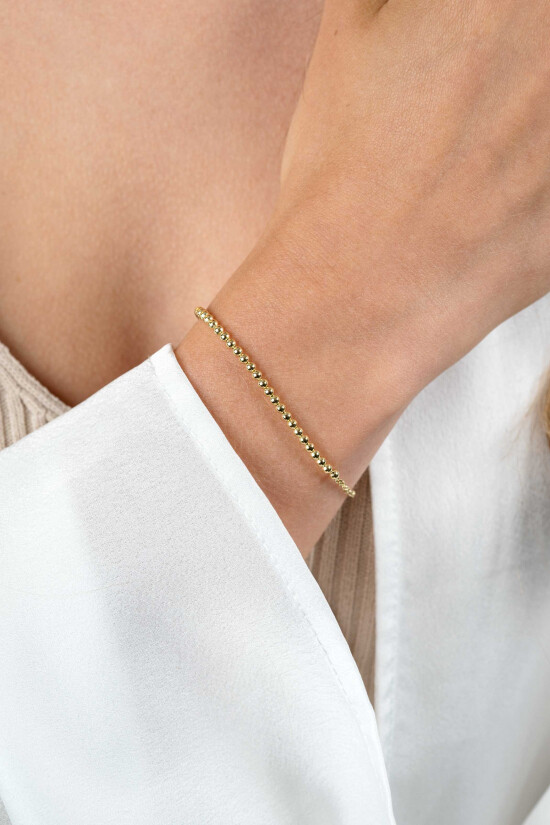 ZINZI gold plated zilveren jasseron armband met bolletjes schakels (2,5mm breed) in het midden 16-19cm ZIA2640G