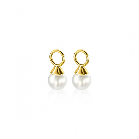 ZINZI gold plated zilveren oorbedels parels wit 6mm ZICH1749WG (zonder oorringen)