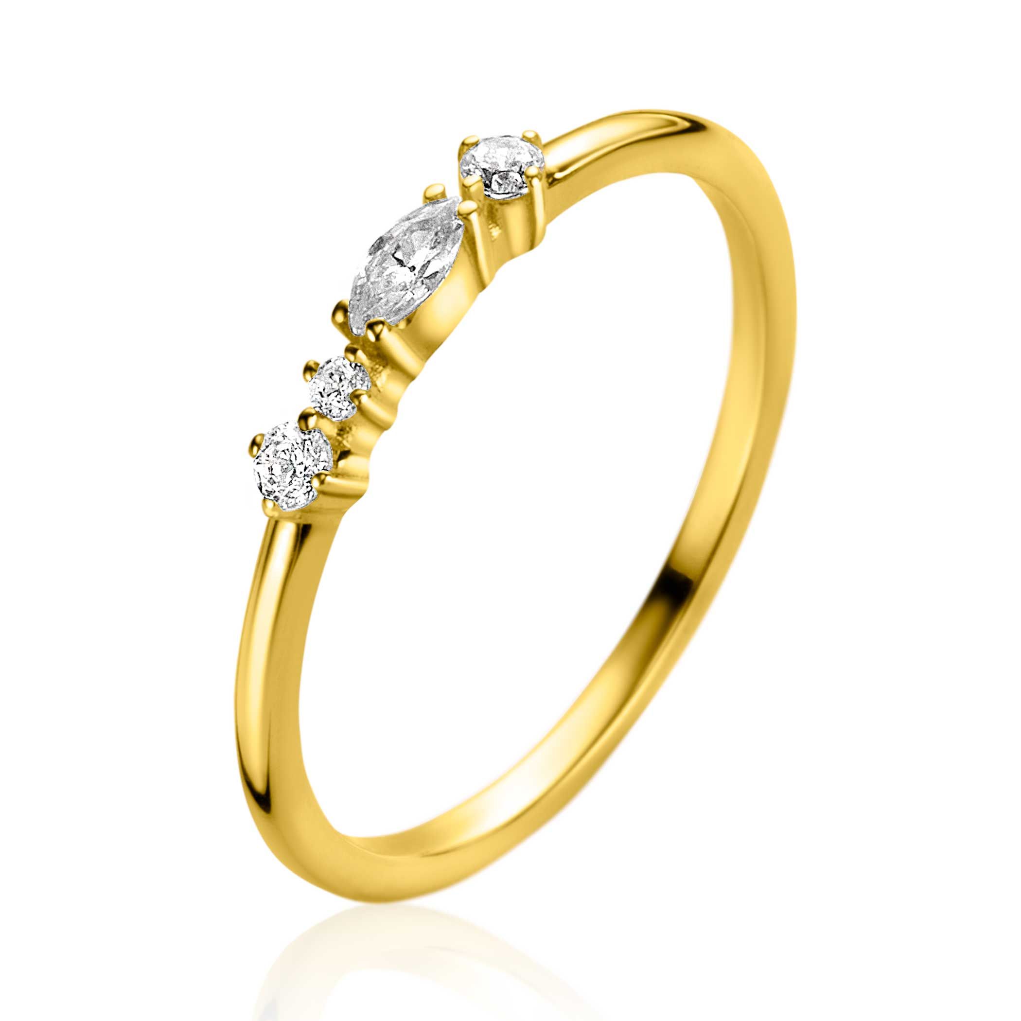 ZINZI Gold 14 krt gouden fantasie ring bezet met vierkante en peervormige witte zirconia's (2,5mm breed) ZGR464
