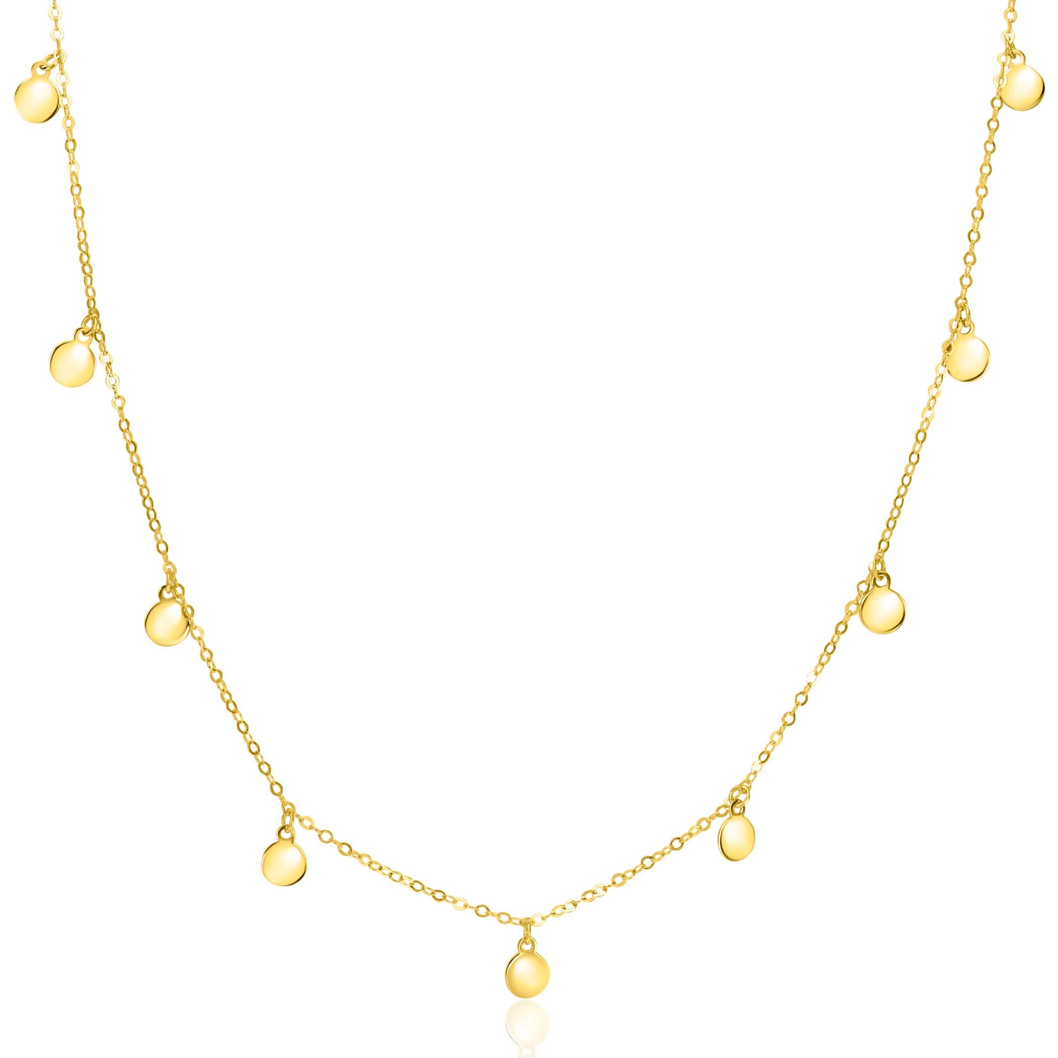 ZINZI Gold 14 karaat gouden massieve ketting met 9 bungelende rondjes 40-45cm ZGC488
