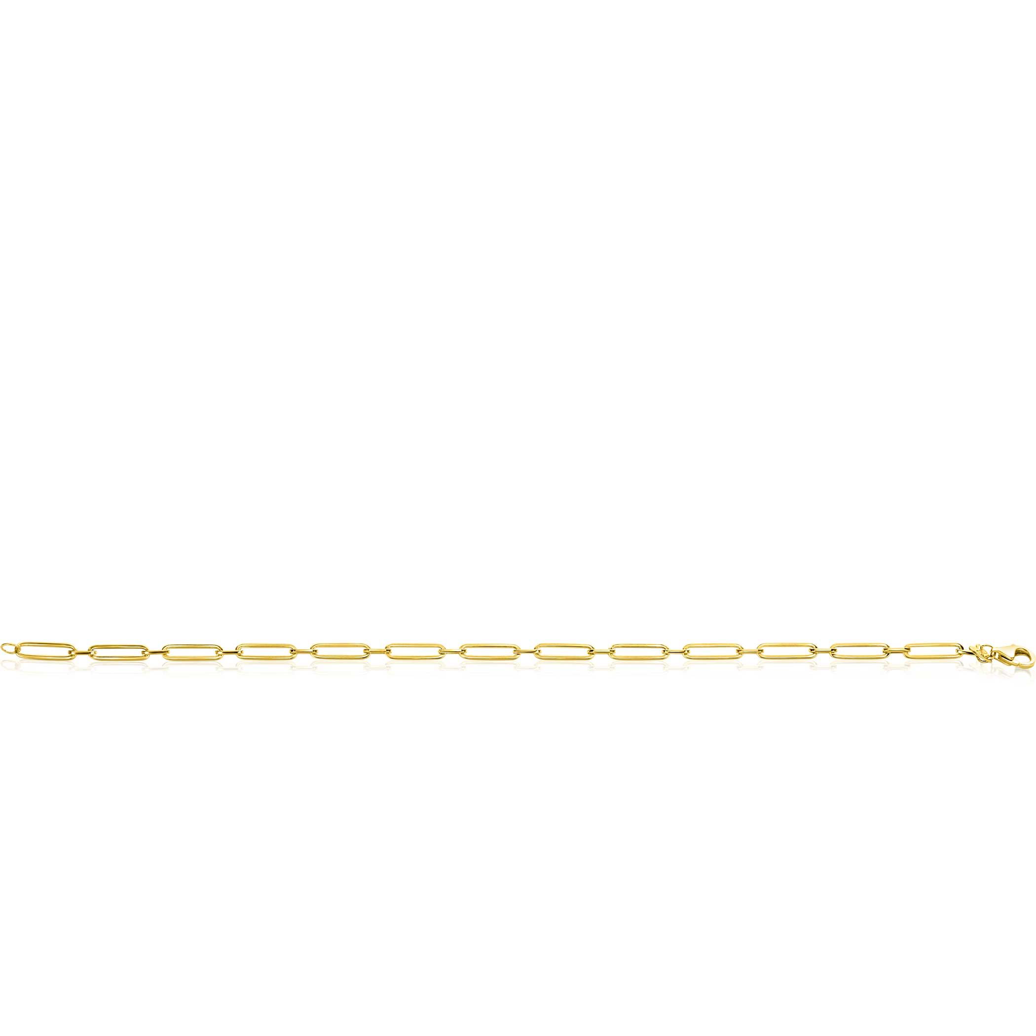 ZINZI Gold 14 krt gouden armband met trendy paperclip/closed for ever schakels met tussenoog 3mm breed, lengte 19cm ZGA470