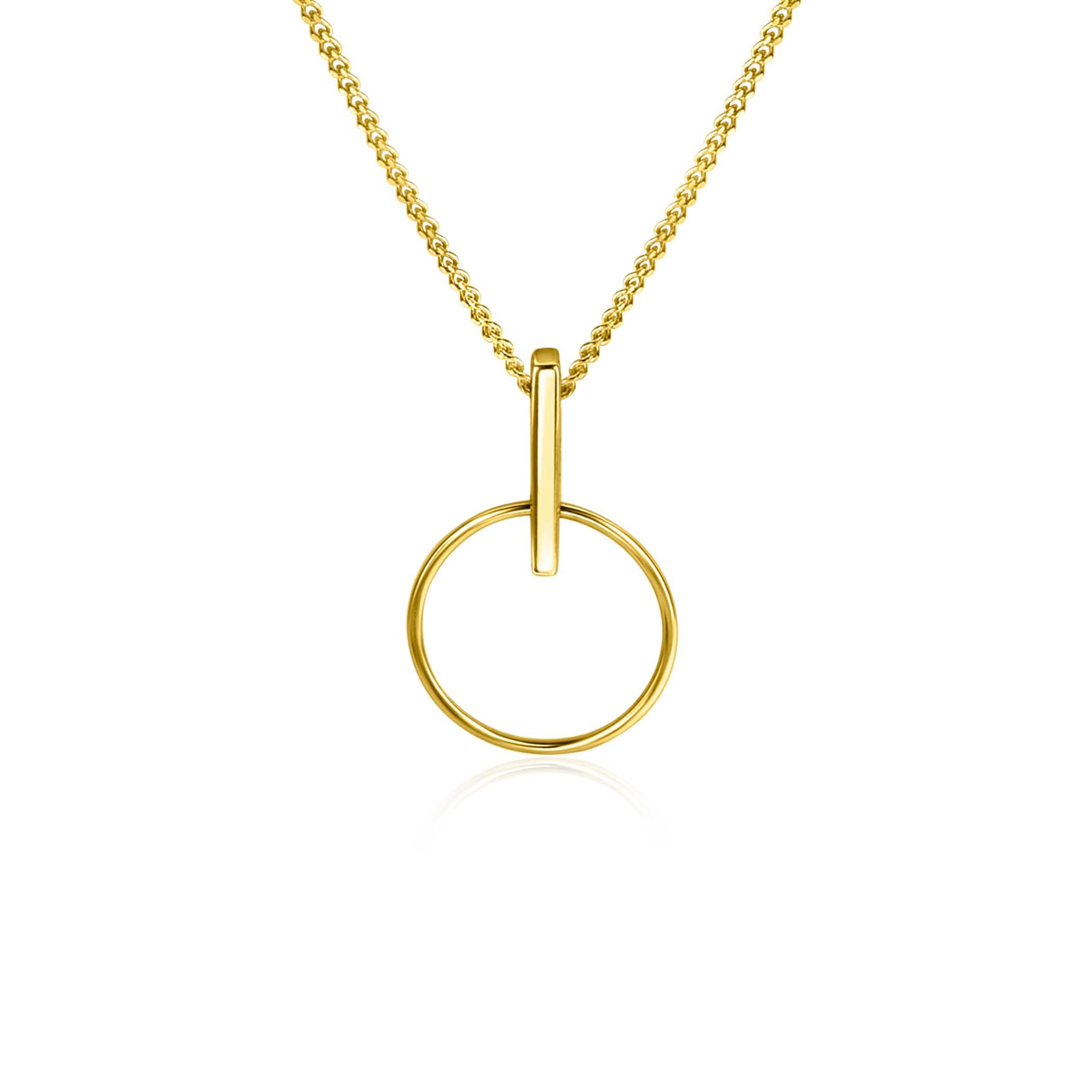 ZINZI Gold 14 krt gouden hanger 18mm met open ronde vorm en trendy staafje als hangoog ZGH404 (zonder collier)