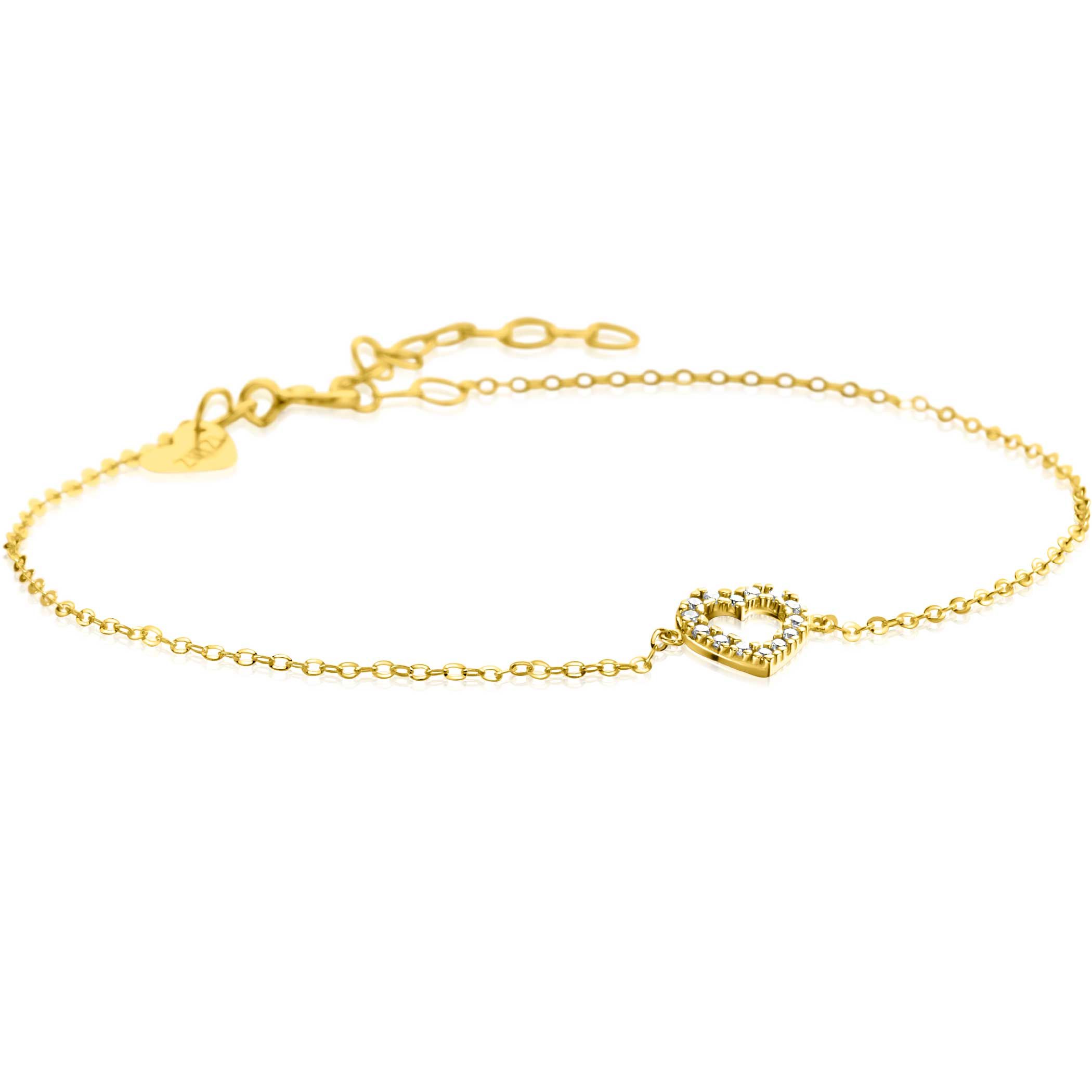 ZINZI Gold 14 krt gouden armband met sierlijk open hartje (7mm), bezet met witte zirconia's 16,5-19,5cm ZGA450
