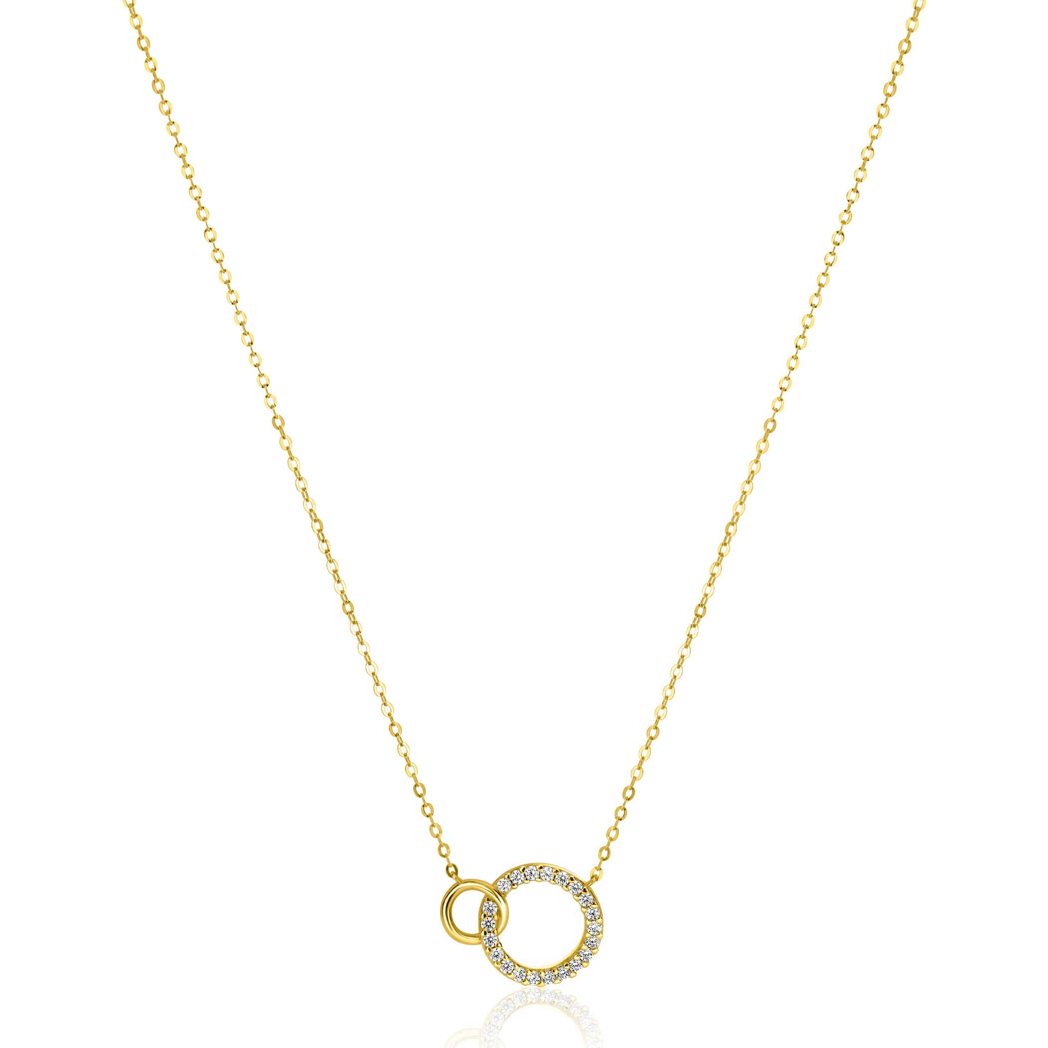 ZINZI Gold 14 krt gouden ketting met twee open rondjes, mooi met elkaar verbonden. Het groter rondje (11mm) is bezet met witte zirconia's 40-43cm ZGC460
