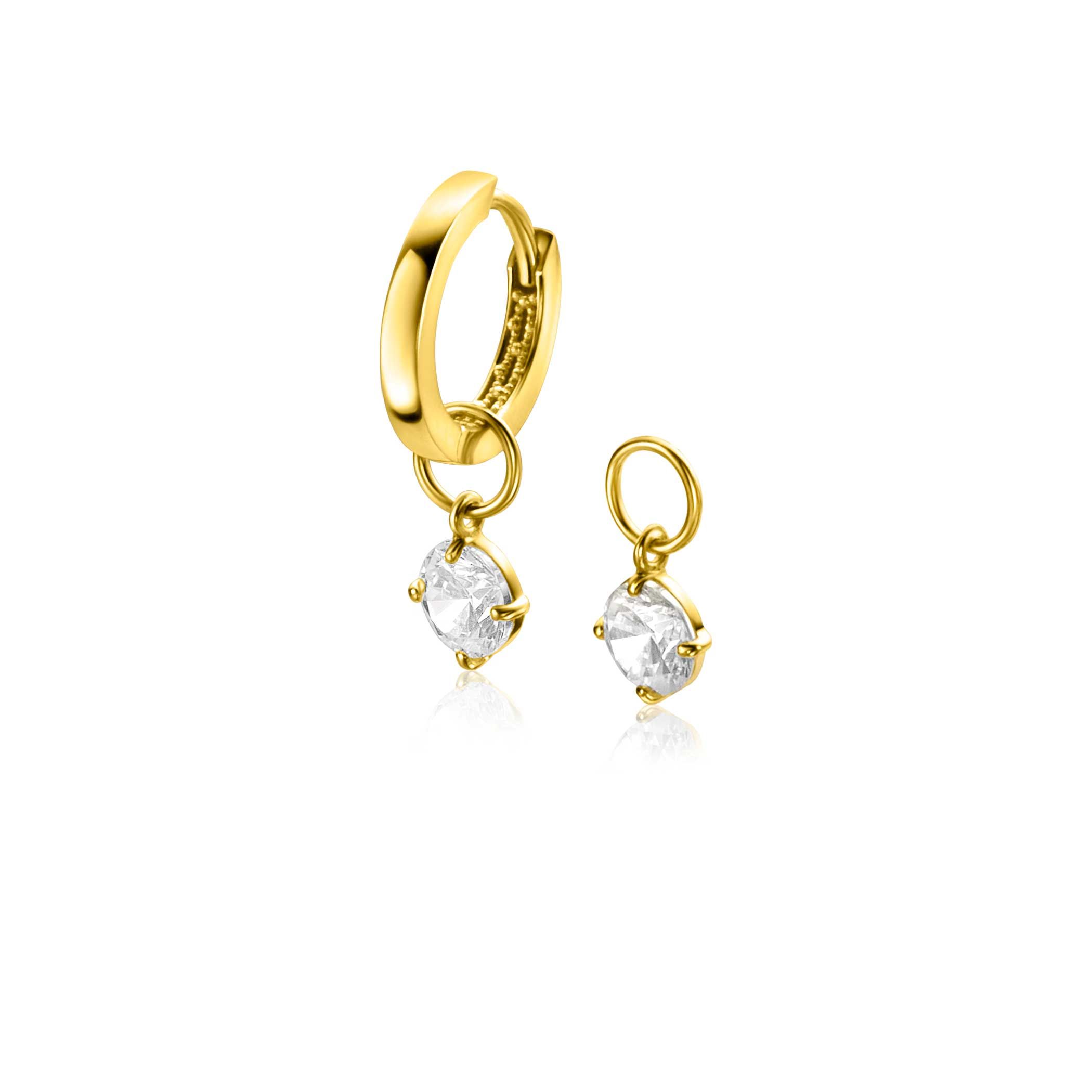 ZINZI Gold 14 krt gouden oorbedels bezet met witte zirconia 6mm in chatonzetting ZGCH423 (zonder oorringen)