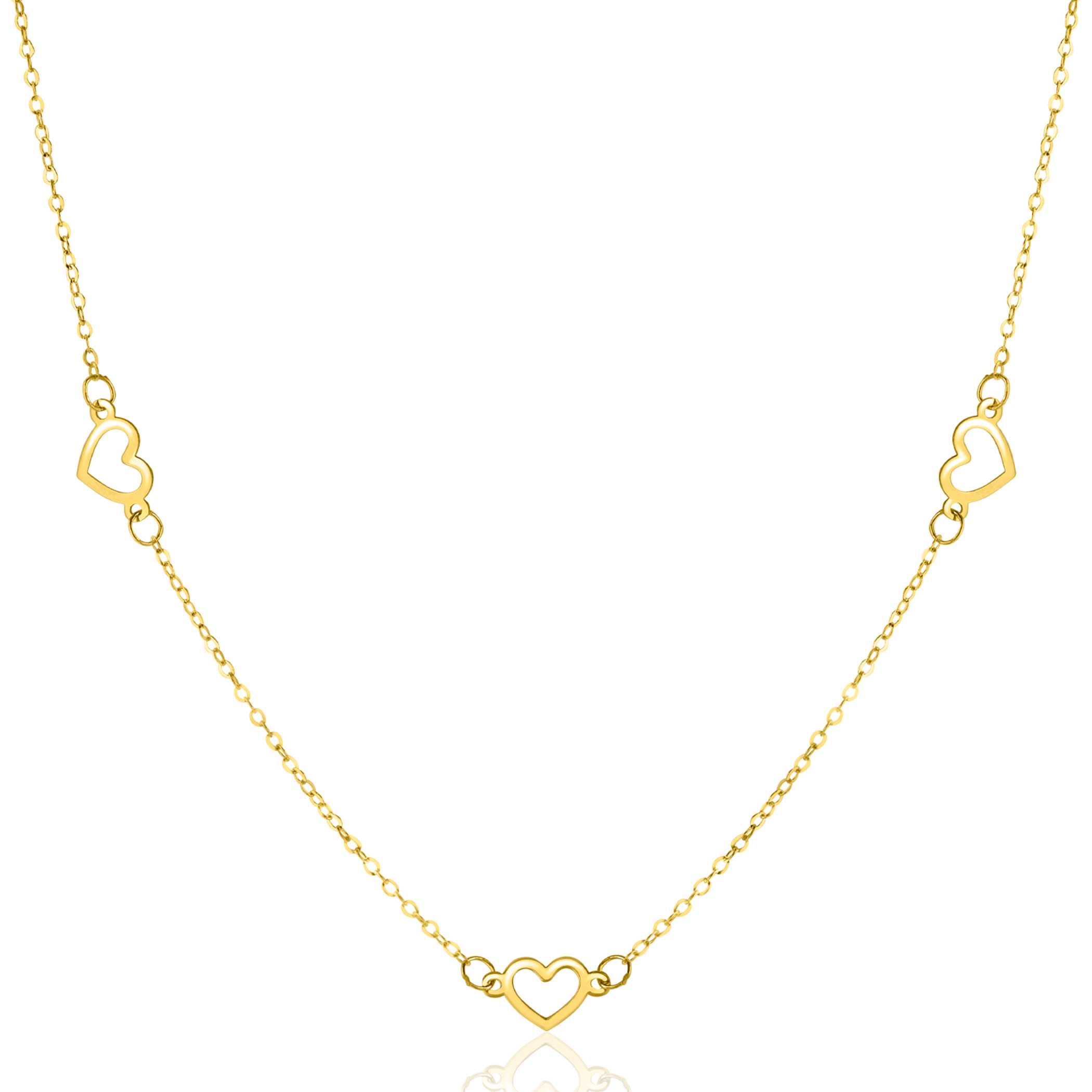 ZINZI Gold 14 krt gouden ketting met subtiele jasseron schakels en vijf open hartjes 5mm breed 42-45cm ZGC504
