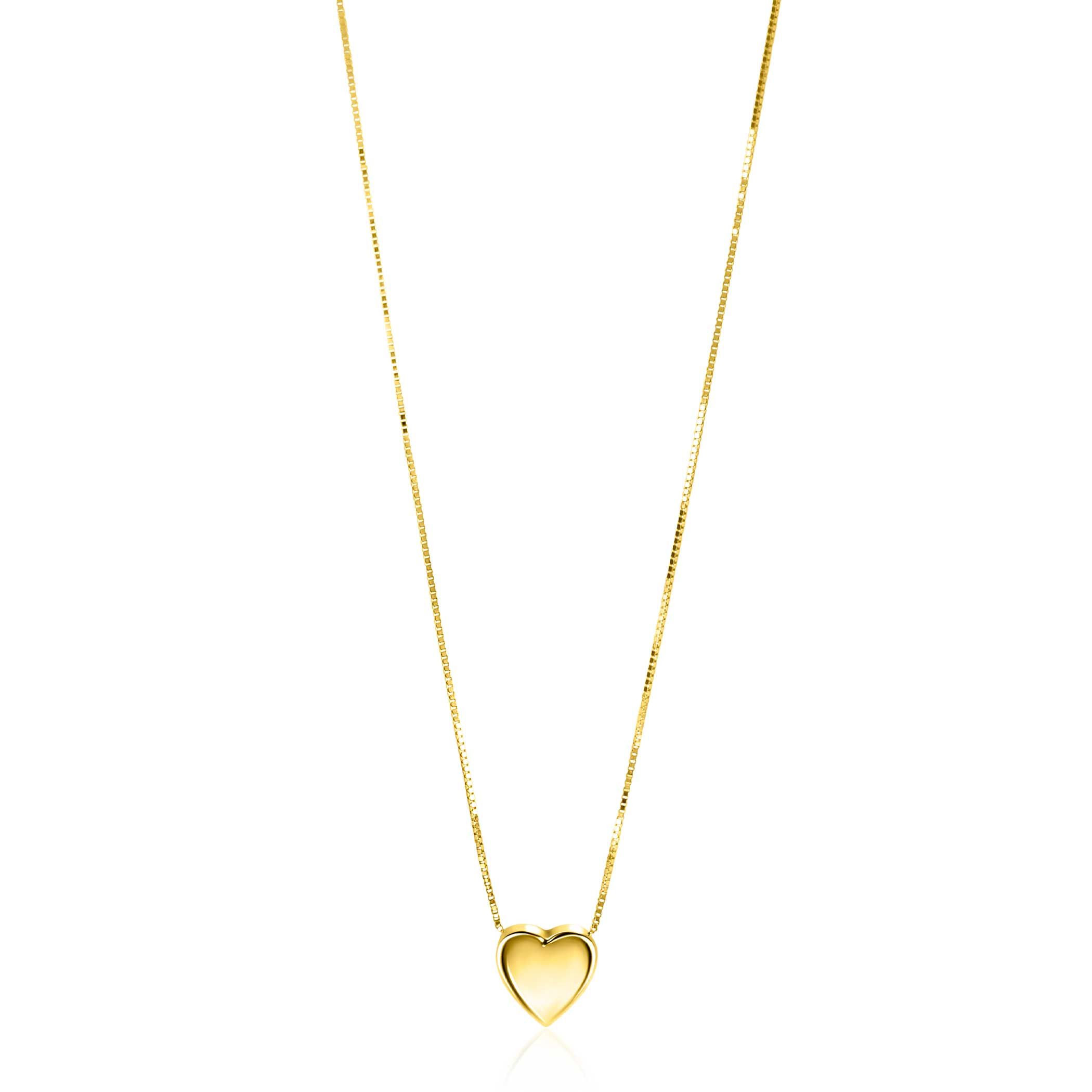 ZINZI Gold 14 krt gouden venetiaanse ketting 45cm met sierlijk glad hartje van 7mm ZGC486