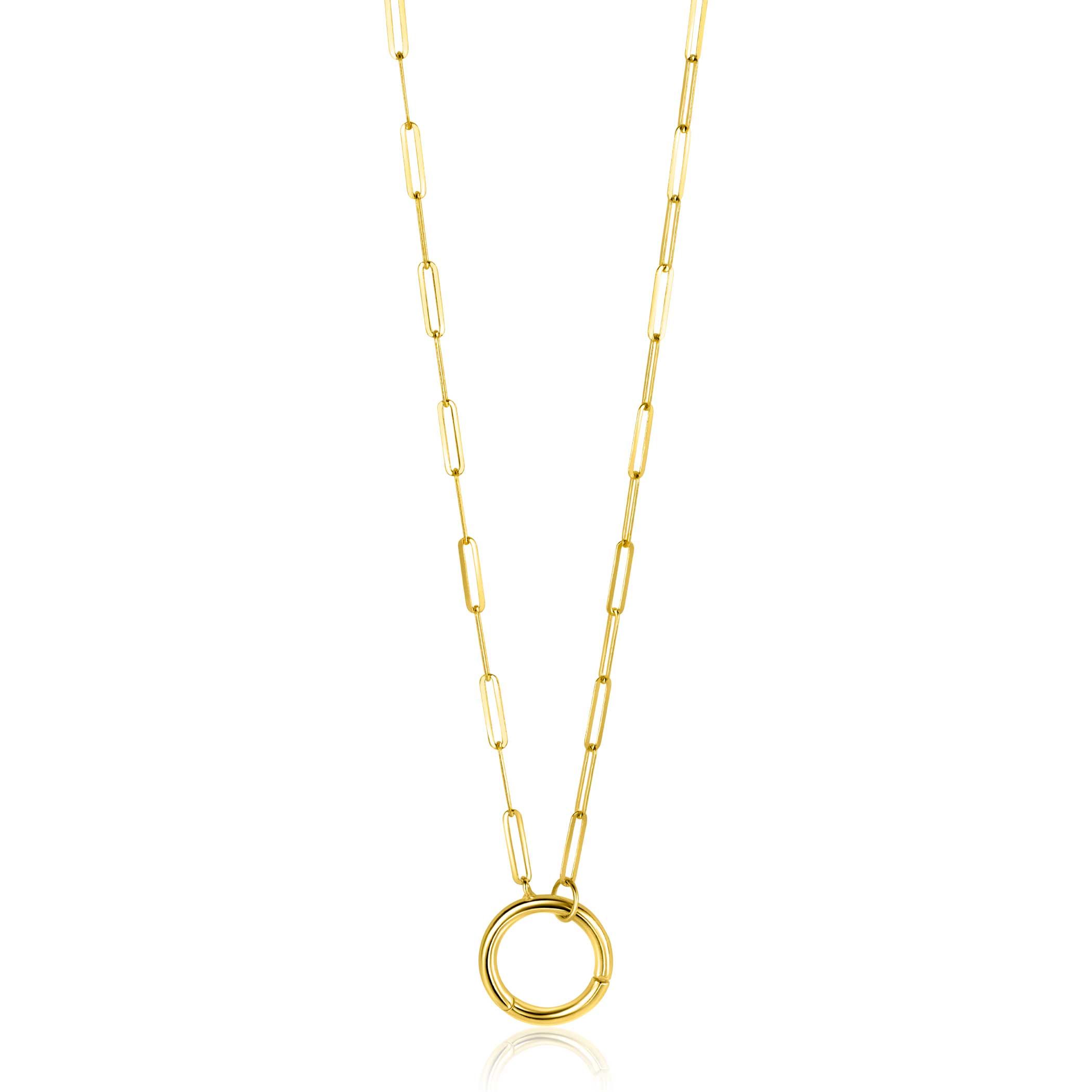 ZINZI Gold 14 karaat gouden paperclip collier met opvallende ronde voorsluiting, waaraan je hangertjes kunt hangen 45cm ZGC493
