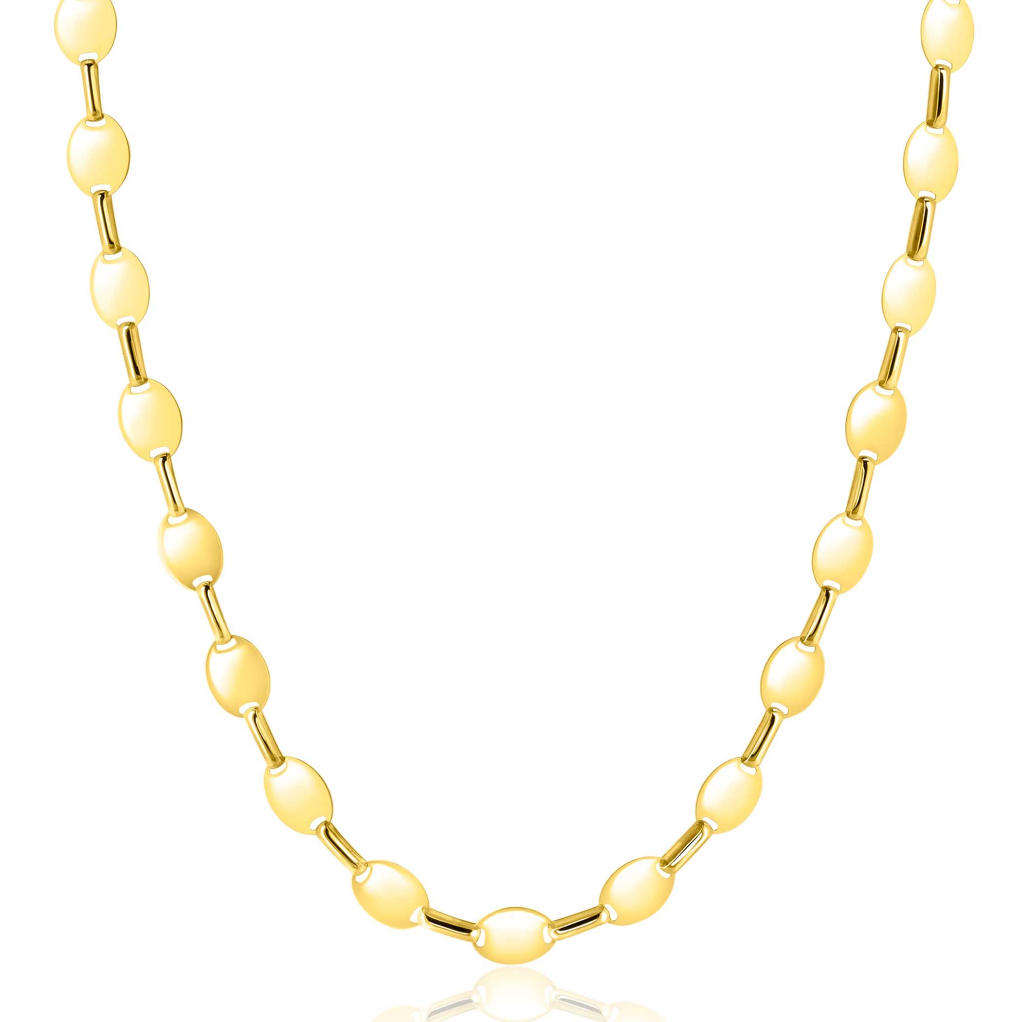 ZINZI Gold 14 karaat gouden massieve schakel-ketting met gladde ovale plaatjes 6mm breed 45cm ZGC496
