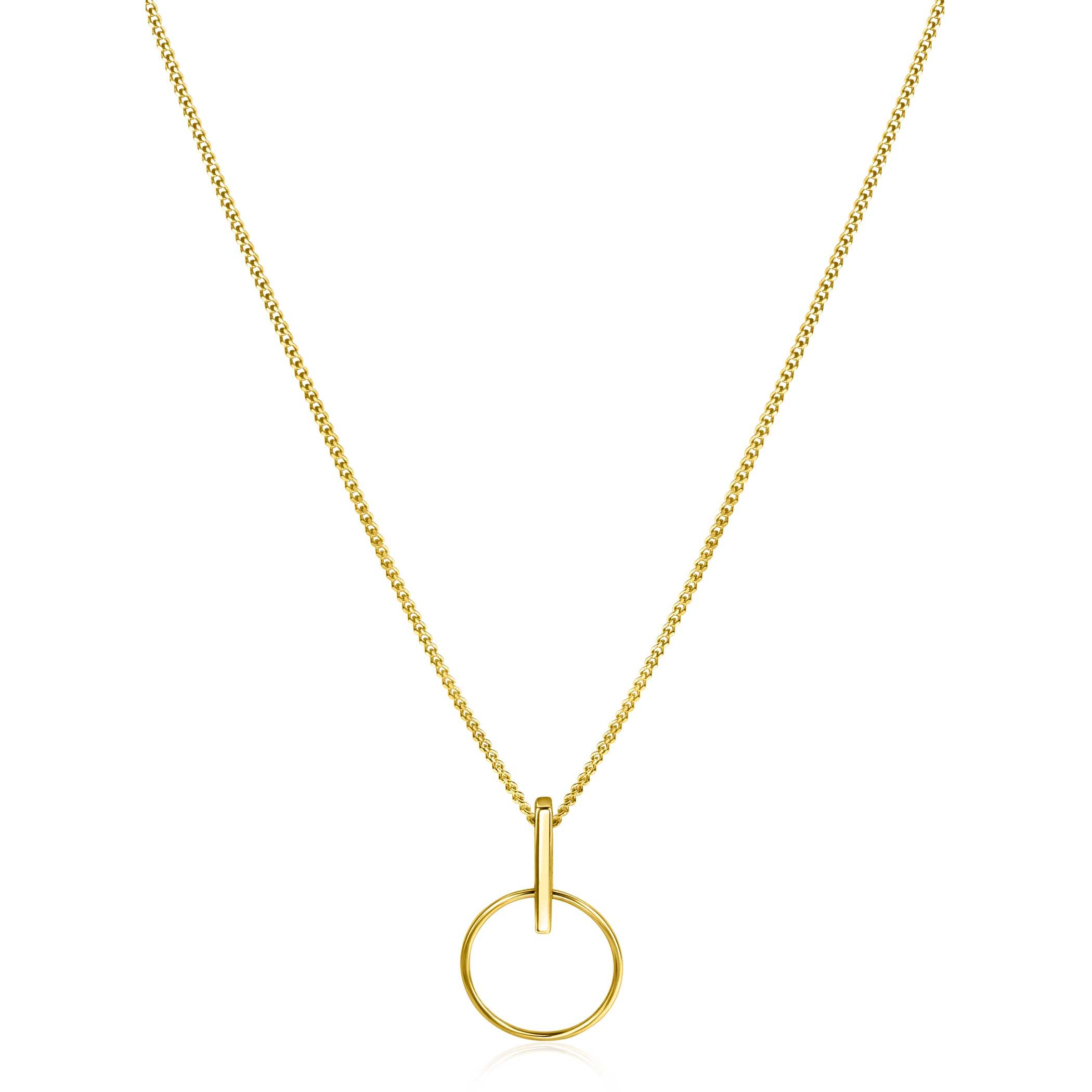 ZINZI Gold 14 krt gouden hanger 18mm met open ronde vorm en trendy staafje als hangoog ZGH404 (zonder collier)