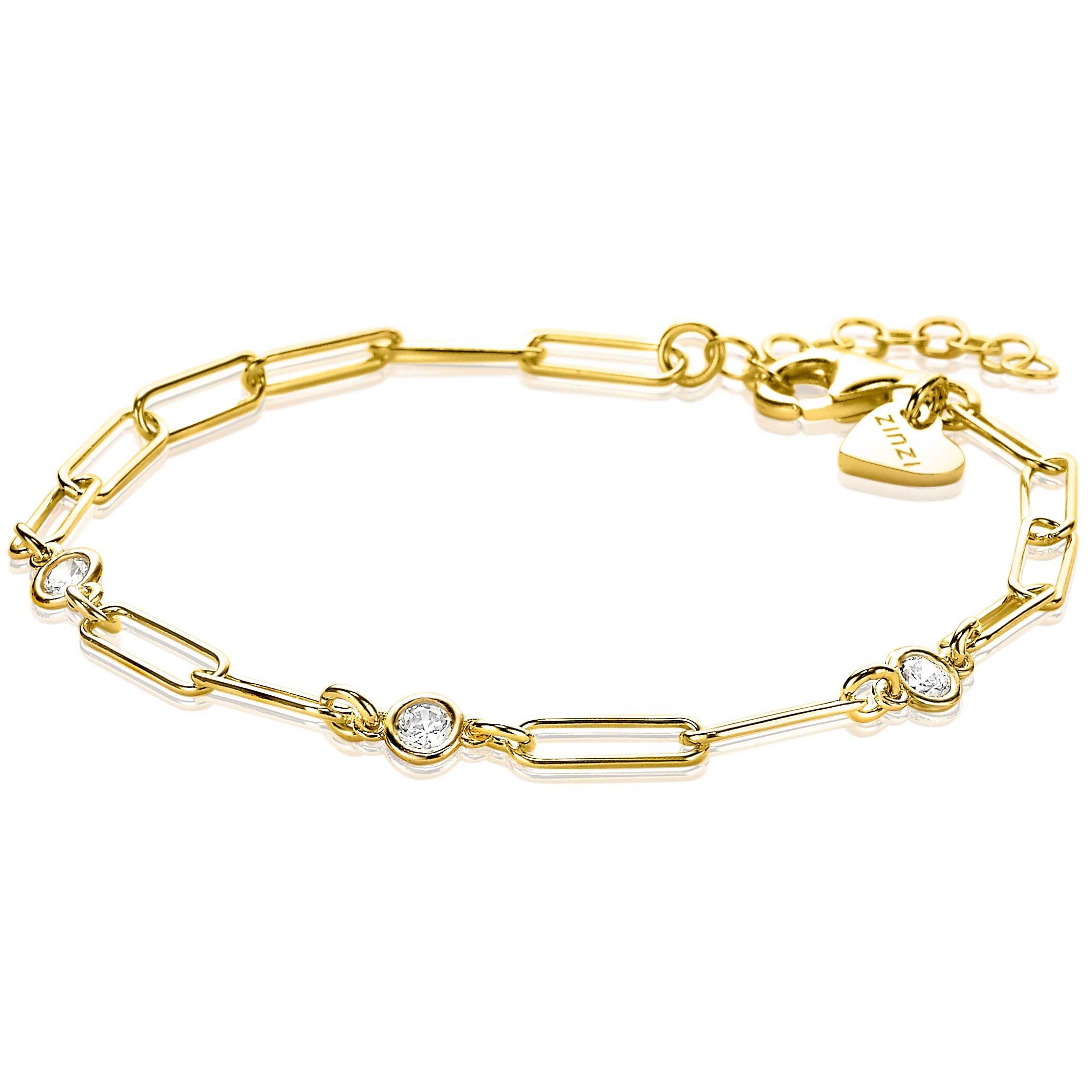 ZINZI zilveren armband 14K geel verguld paperclip schakel rond zirconia 17-20 cm ZIA2079Y