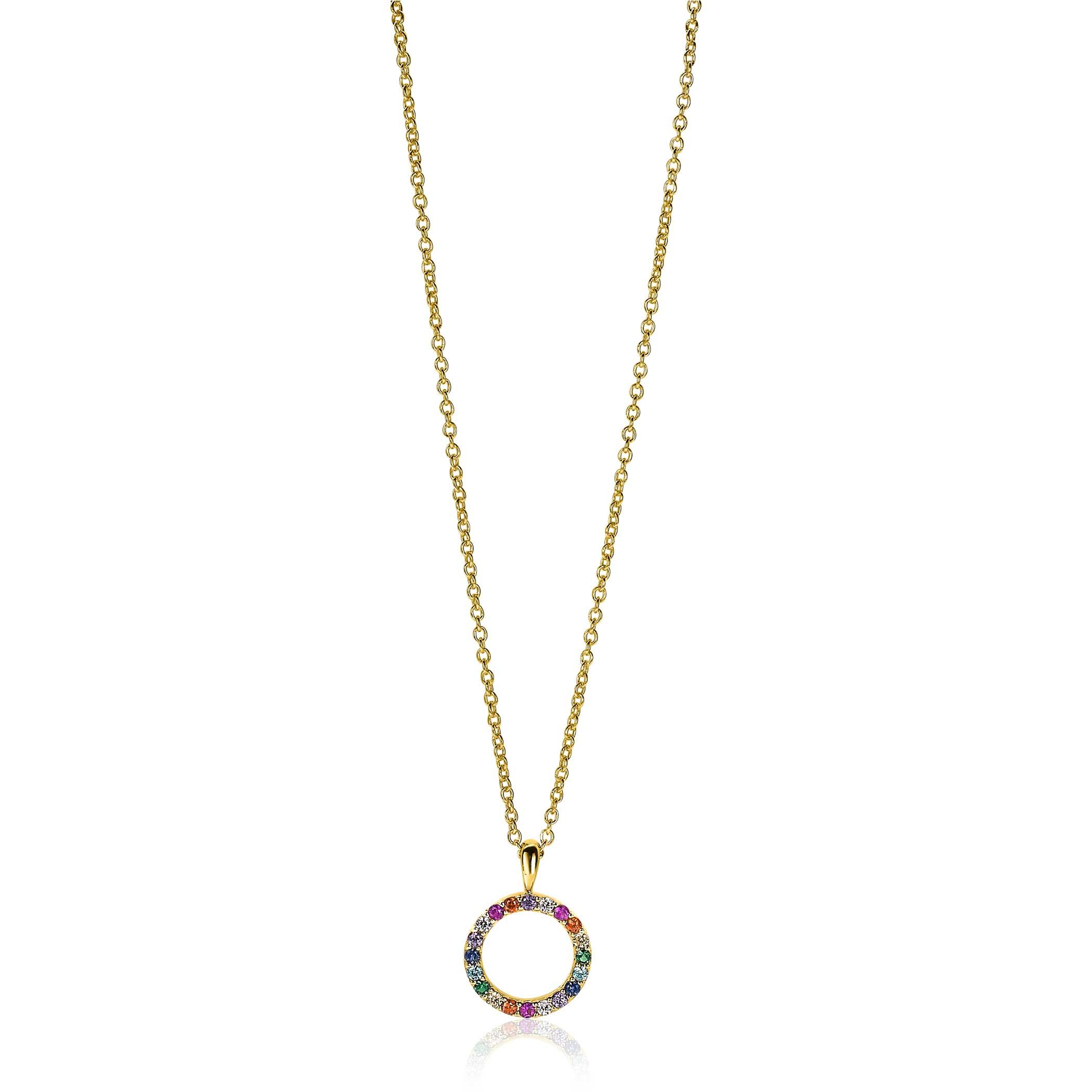 ZINZI zilveren hanger 14K geel verguld 12mm bezet regenboog ZIH2170 (zonder collier)