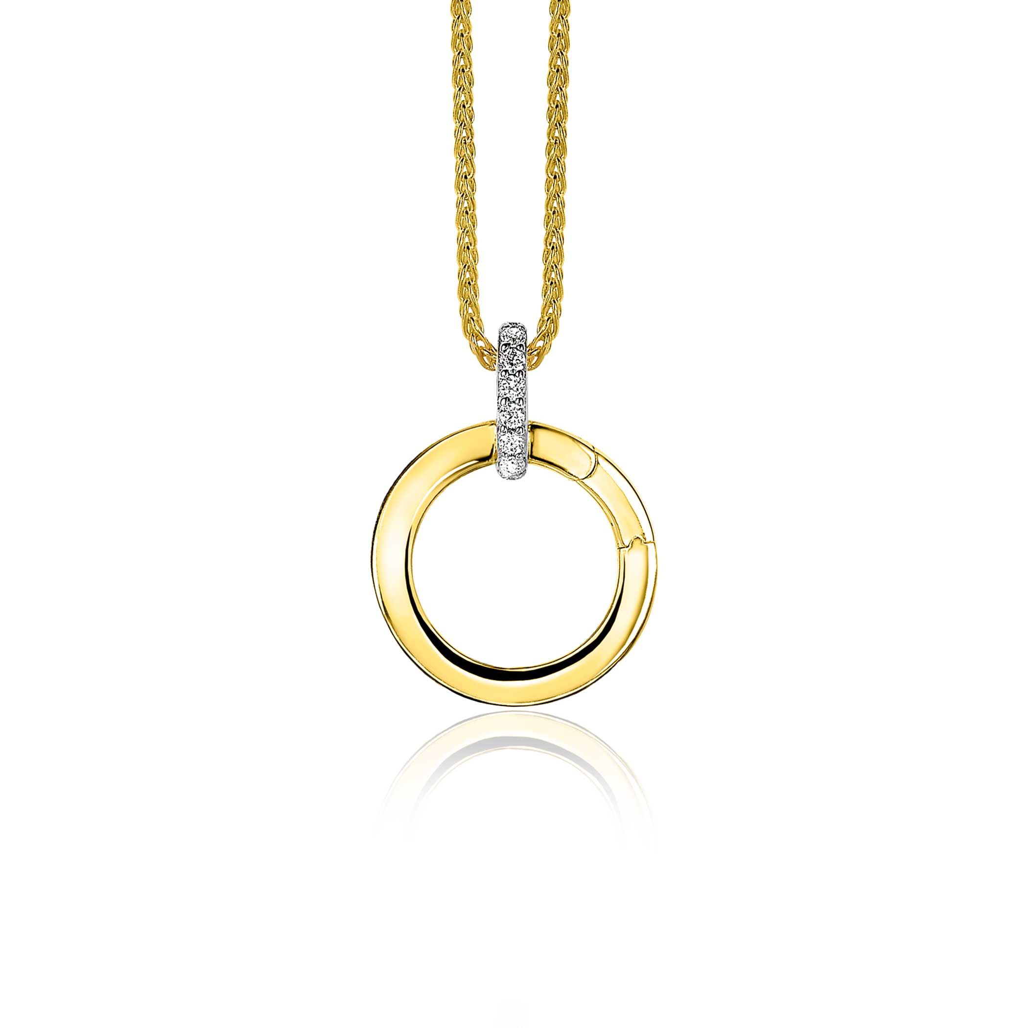 17mm ZINZI gold plated zilveren ronde hanger met sluitring ZIH2060Y (zonder collier)