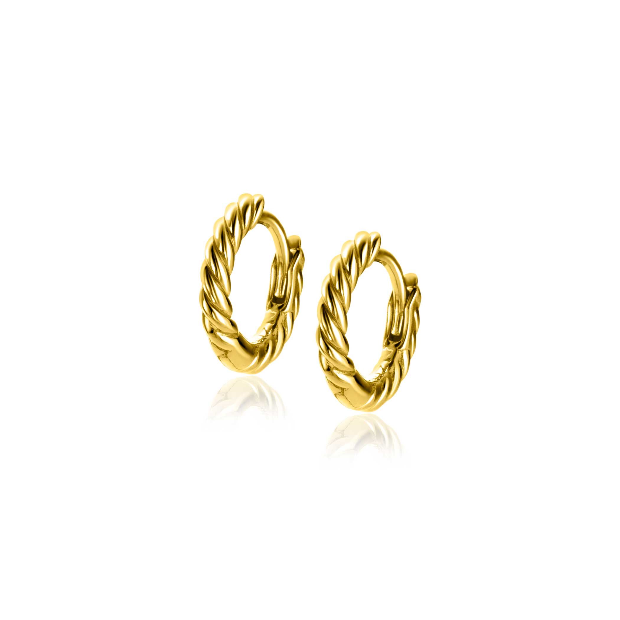 12mm ZINZI gold plated zilveren oorringen met gedraaide buis van 2mm breed, met luxe klapsluiting ZIO2545G