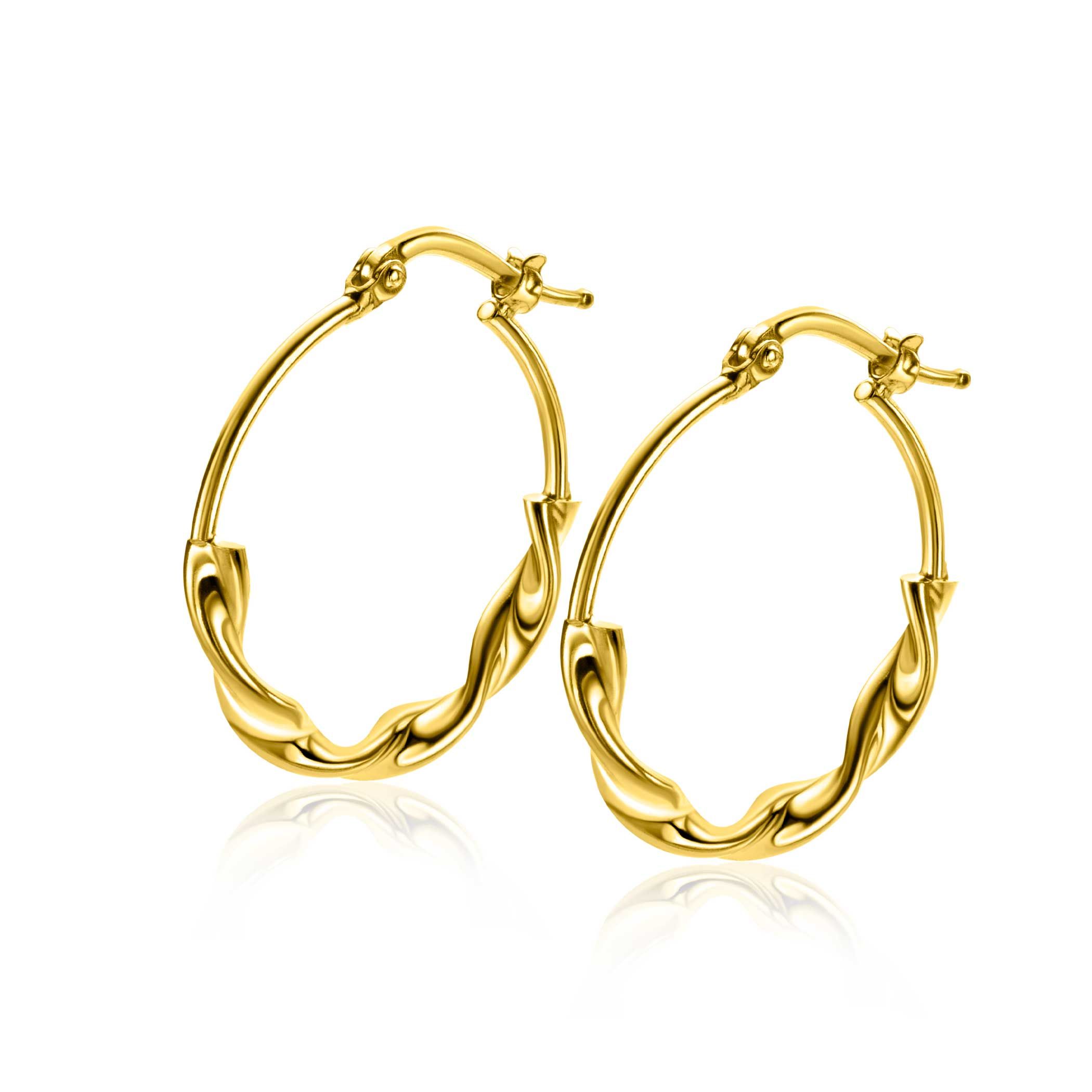 27mm ZINZI gold plated zilveren oorringen met een trendy combinatie van een gladde en gedraaide buis 27x3mm ZIO2482G